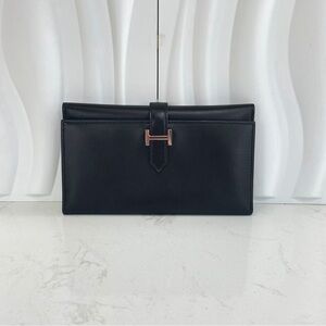HERMÈS Bearn Long Bifold Wallet Black Box Calf Leather Rose Gold Hardware